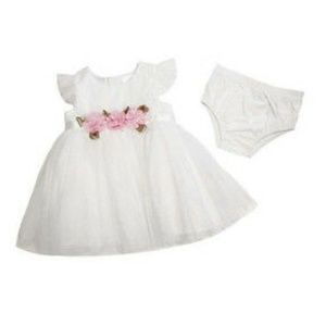 Formal 2 Piece White Dress with Pink Floral Accent